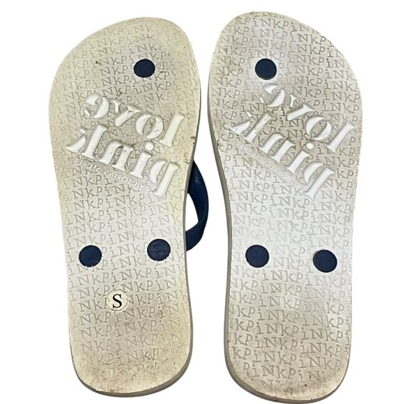 Pink Victoria's Secret Multi Color‎ Flip Flop Sandals Size 7 Vtg Love Pink Flags - Picture 4 of 4